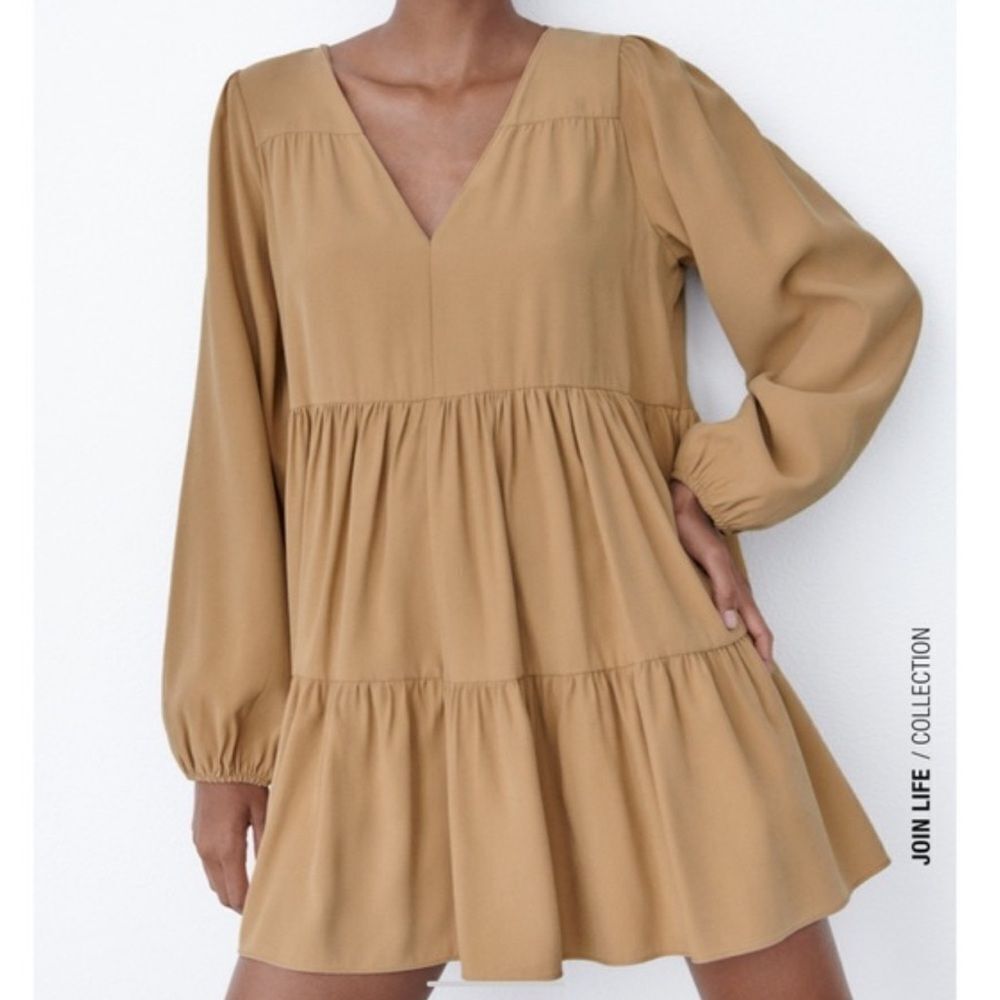 Zara Tiered Tan Mini Dress Women’s XS